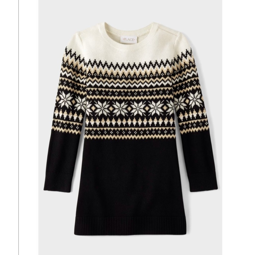 The Children's Place Girls Snowflake Fairisle Sweater Dress Black Size M 7/8 NEW - Picture 2 of 7